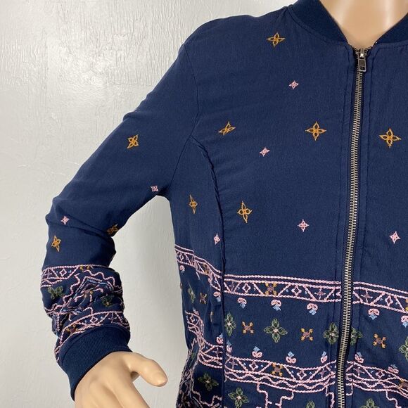 Knox Rose boho style embroidered lightweight zip up bomber jacket size S - Picture 2 of 8